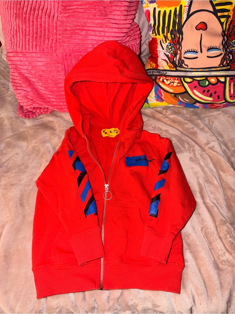 Off-White Kids Red Zip Hoodie Blue Arrows Graphic Size 5T EUC